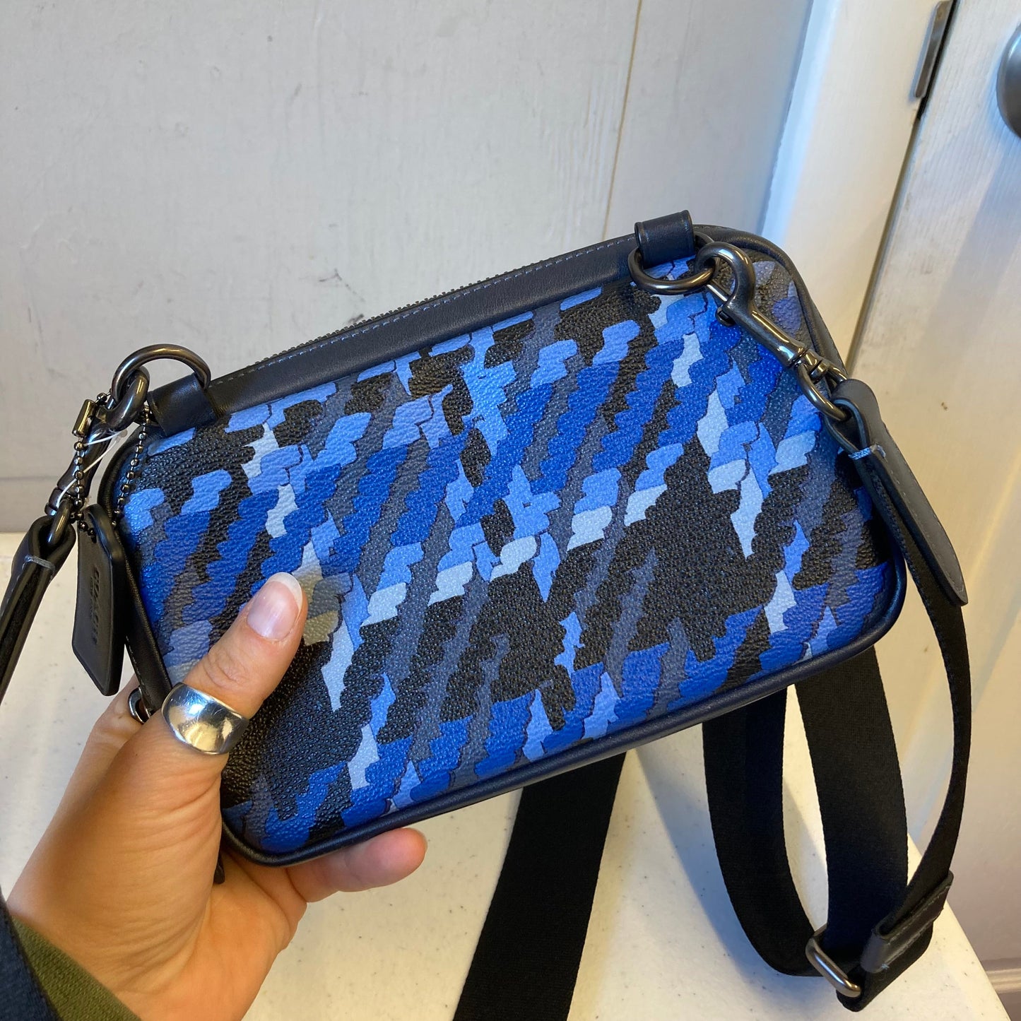 Crossbody Designer By Coach In Black & Blue, Size:Small