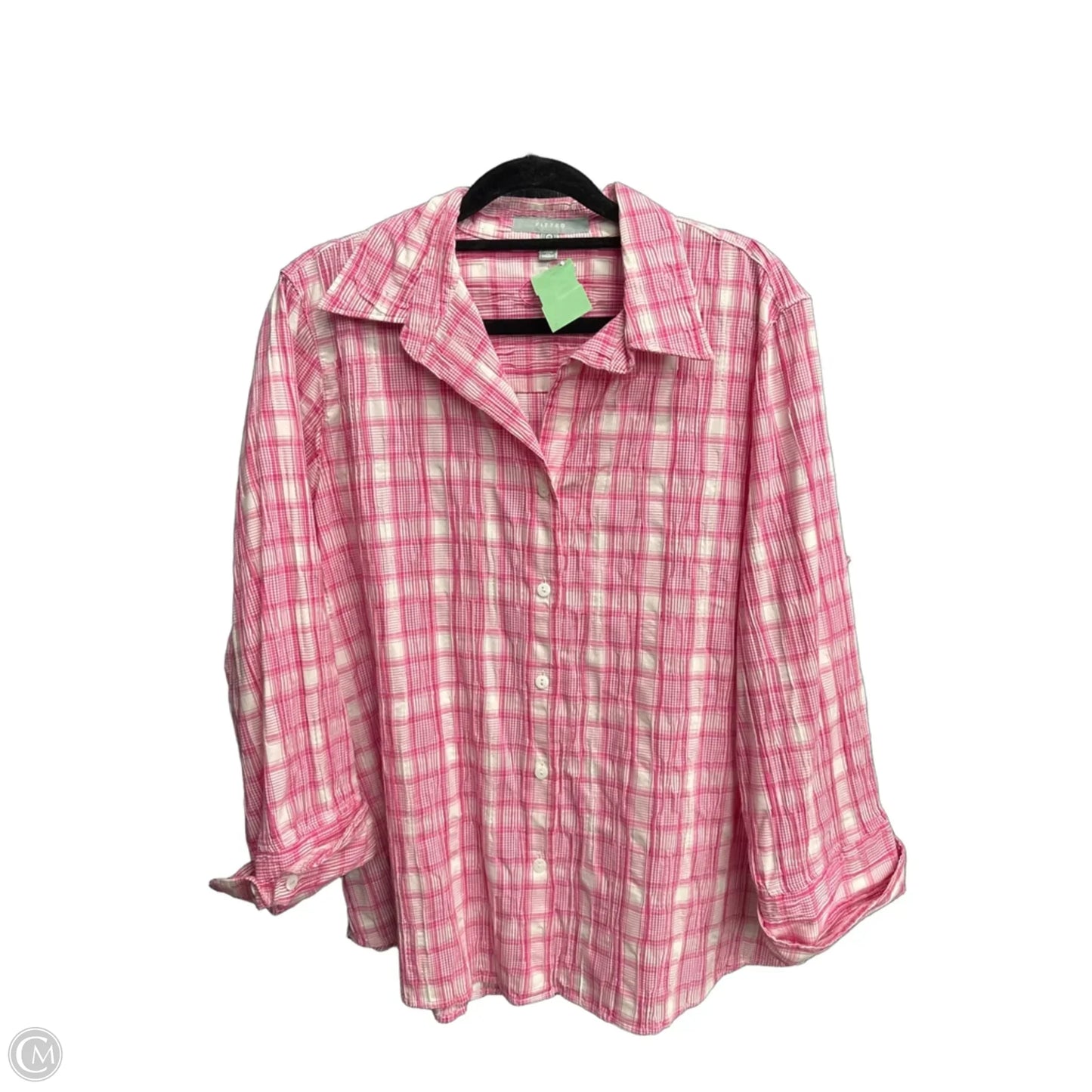 Blouse 3/4 Sleeve By Foxcroft In Plaid Pattern, Size: Xl