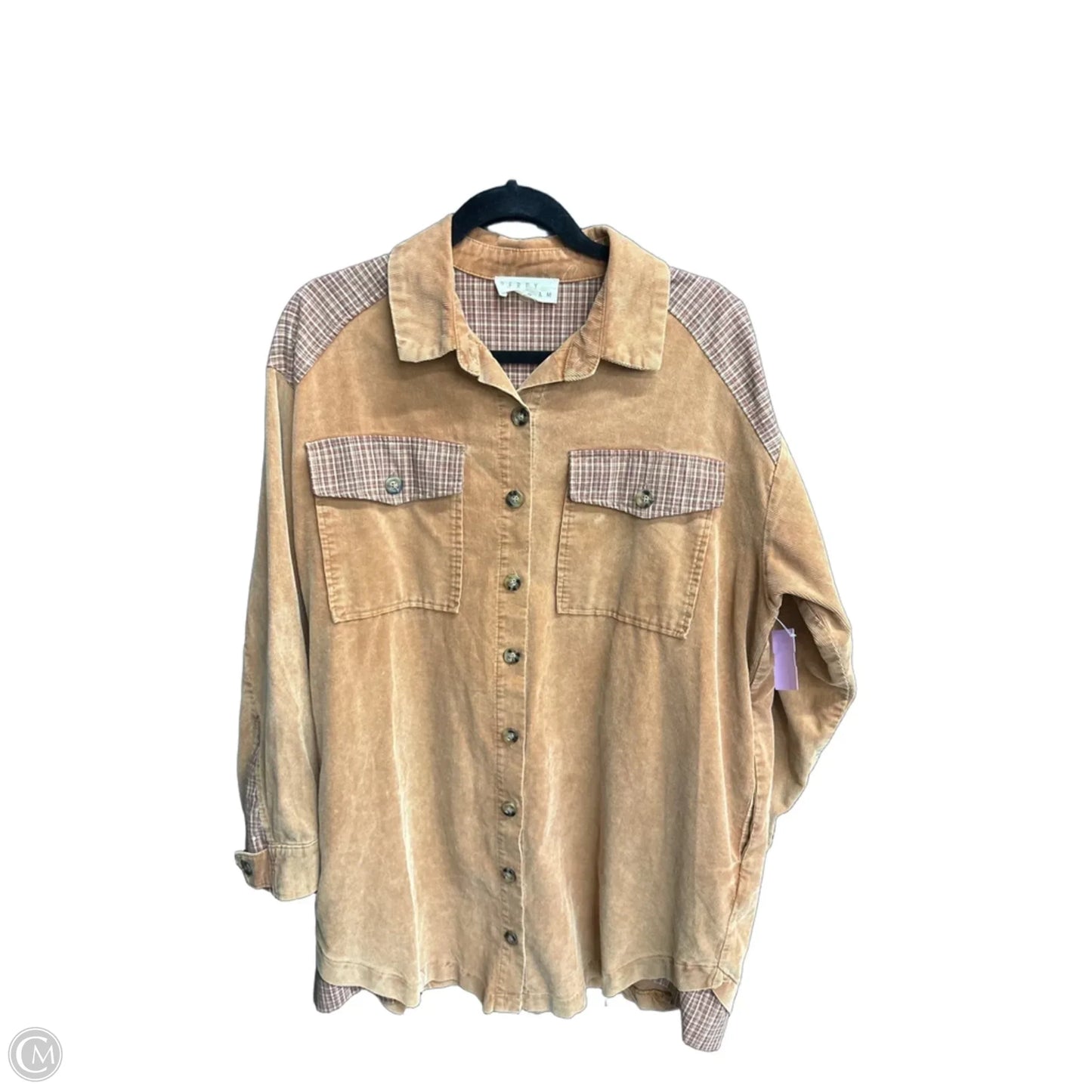 Jacket Shirt By Clothes Mentor In Tan, Size: M