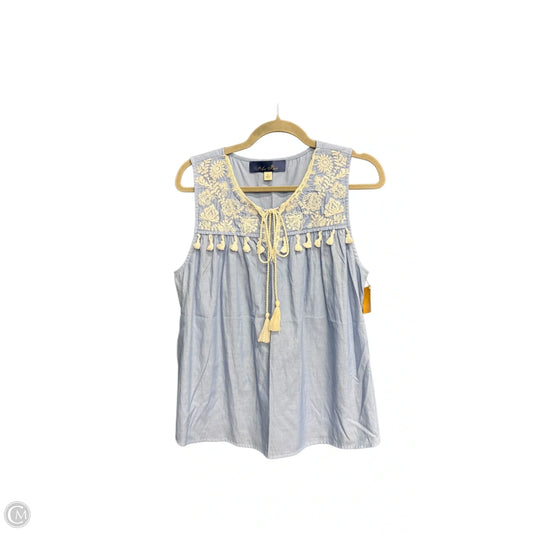 Top Sleeveless By Blue Rain In Blue & White, Size: L