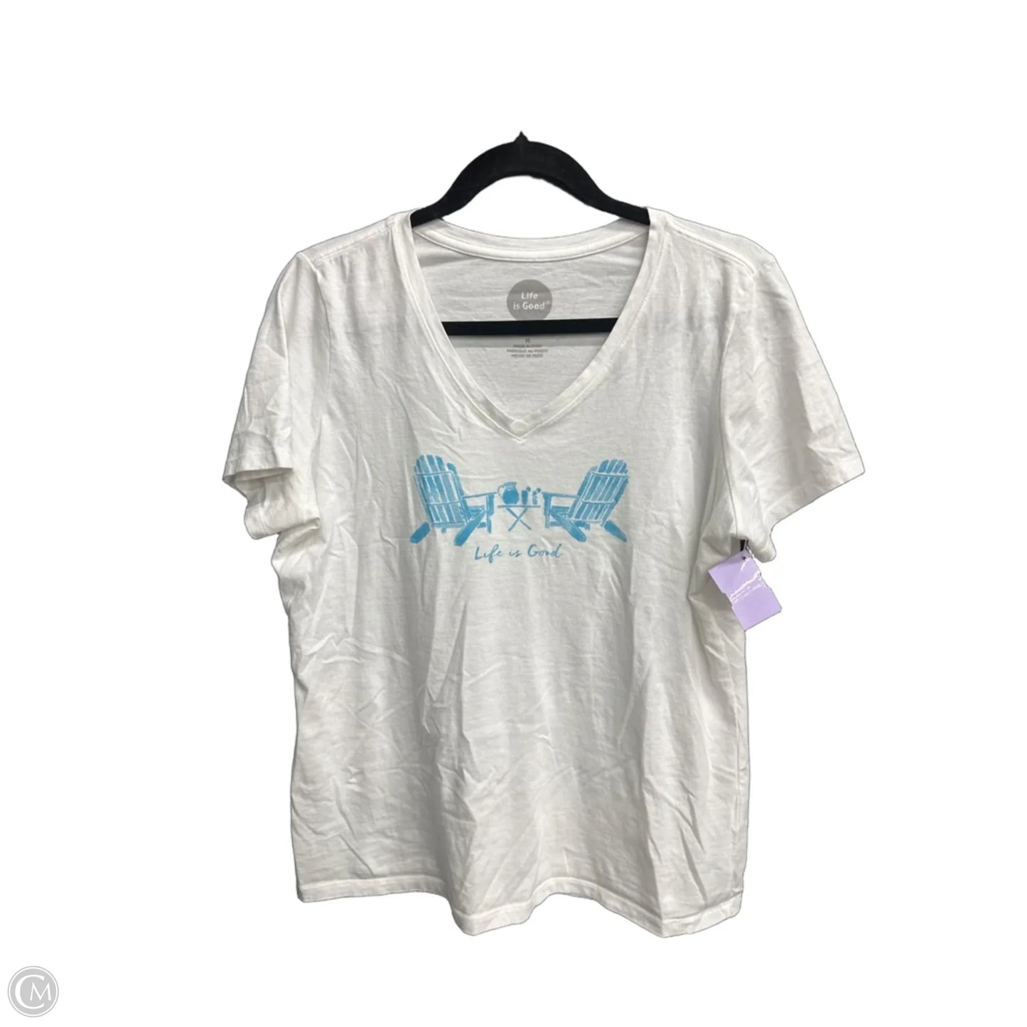 Top Short Sleeve By Life Is Good In Blue & White, Size: M