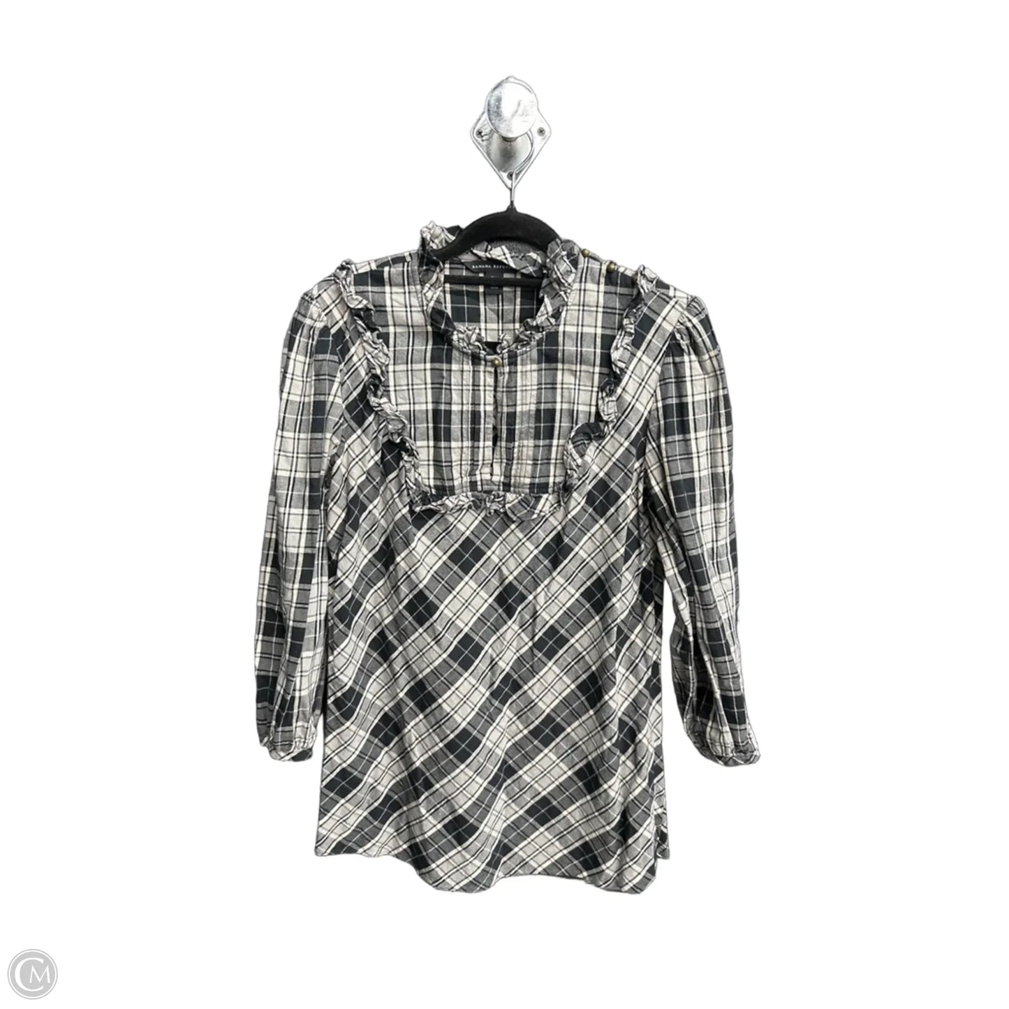 Top 3/4 Sleeve By Banana Republic In Plaid Pattern, Size: M