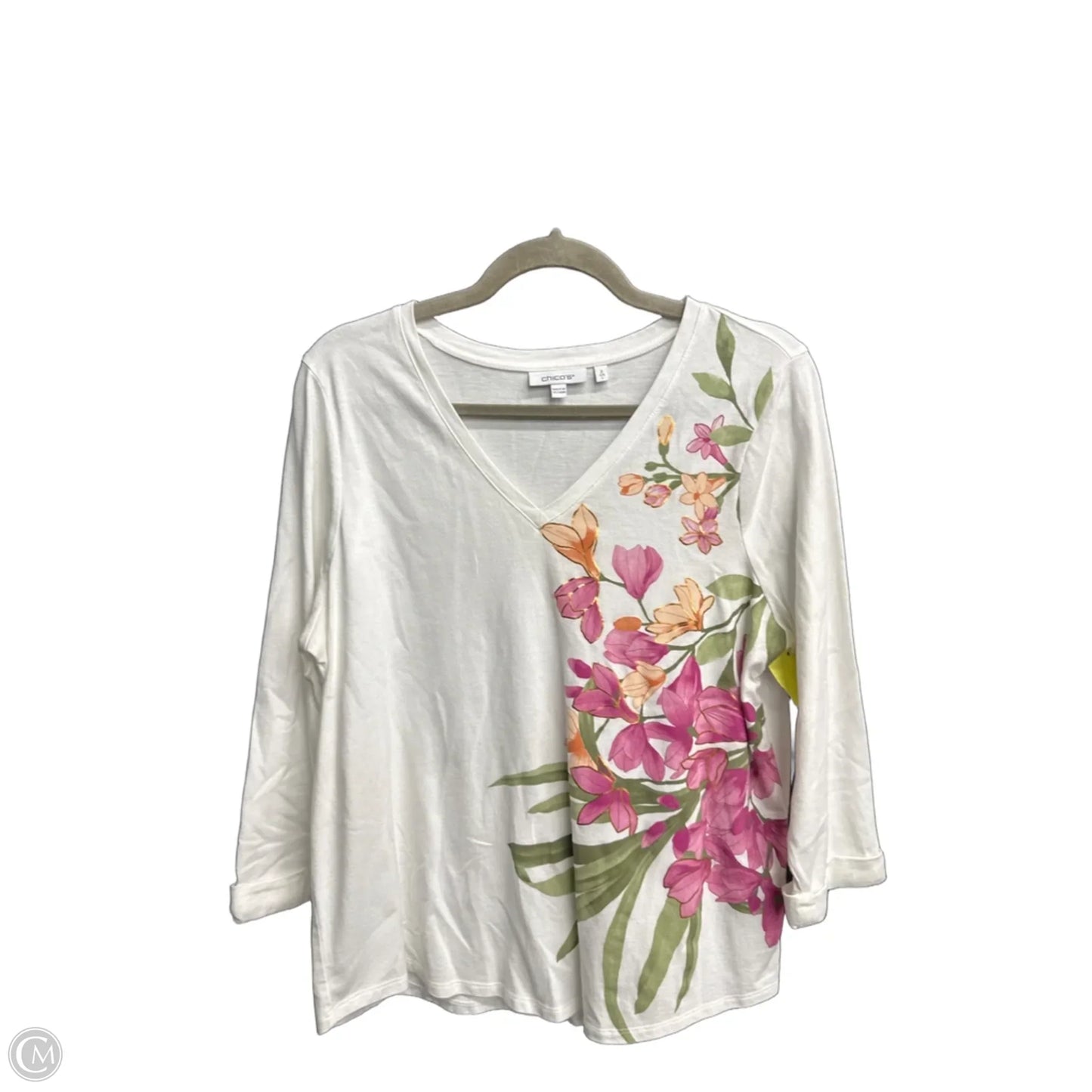 Top 3/4 Sleeve By Chicos In Floral Print, Size: L