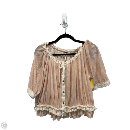 Top Short Sleeve By Free People In Cream & Orange, Size: L