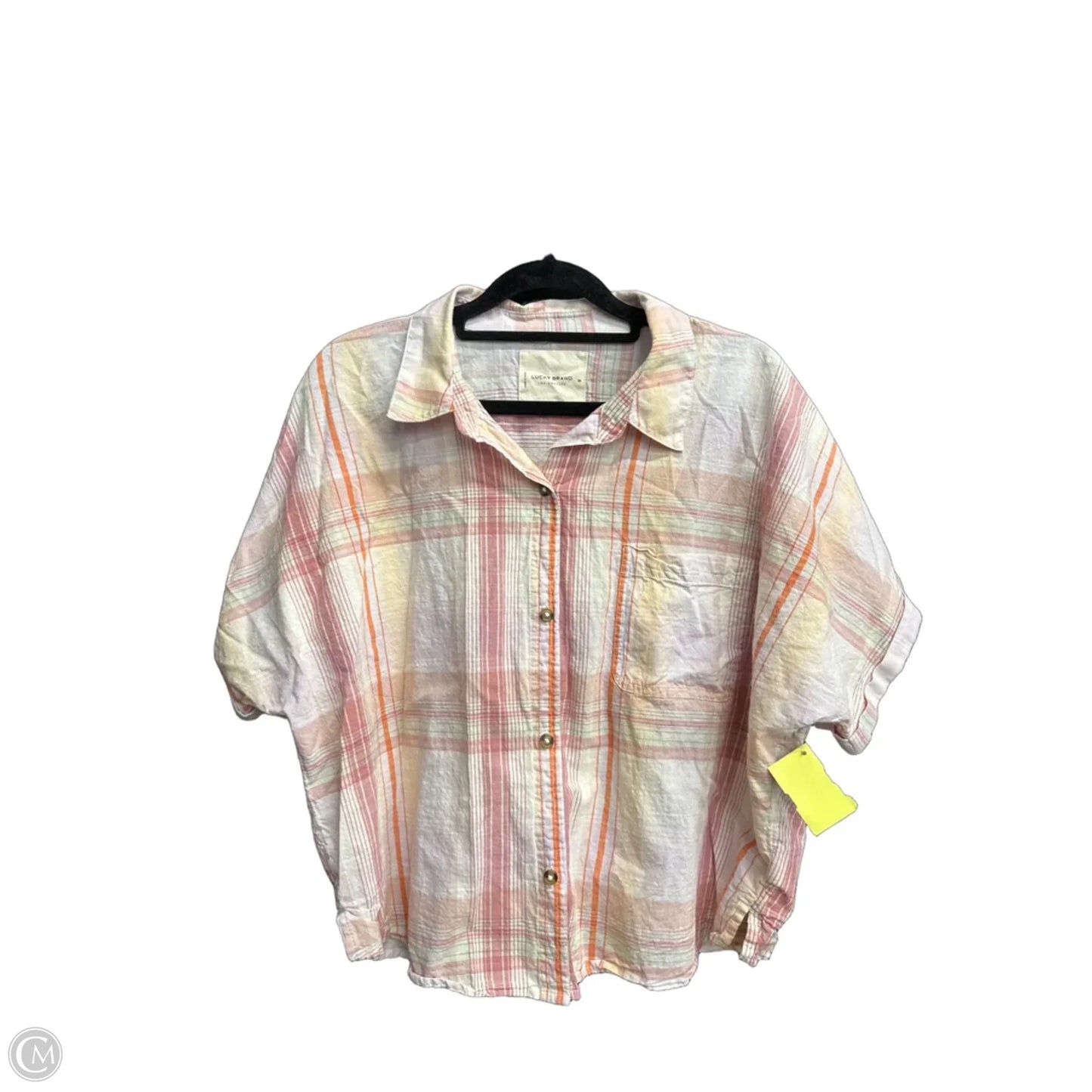 Top Short Sleeve By Lucky Brand In Plaid Pattern, Size: M