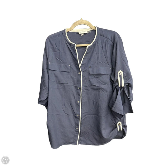 Top 3/4 Sleeve By Calvin Klein In Navy, Size: L