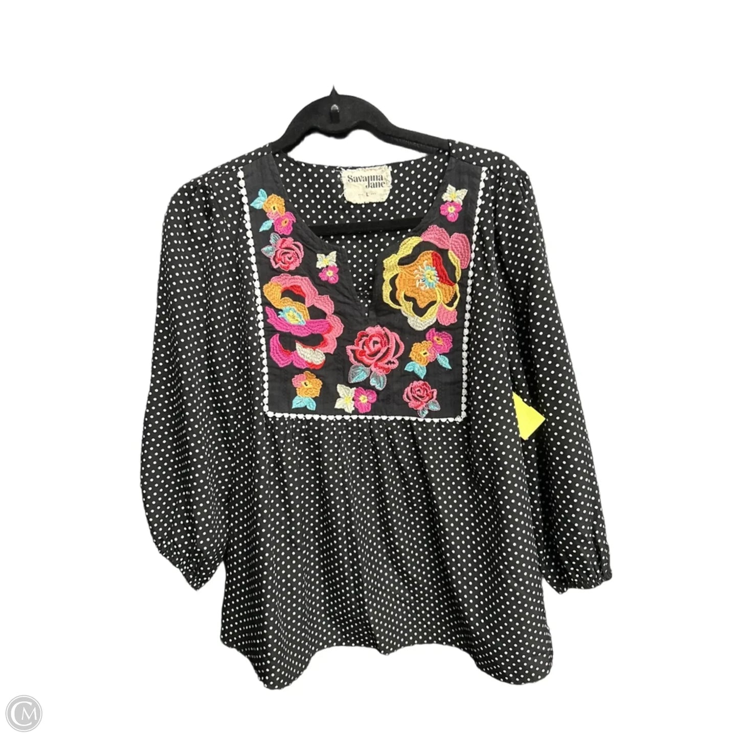 Top Long Sleeve By Savanna Jane In Polkadot Pattern, Size: L