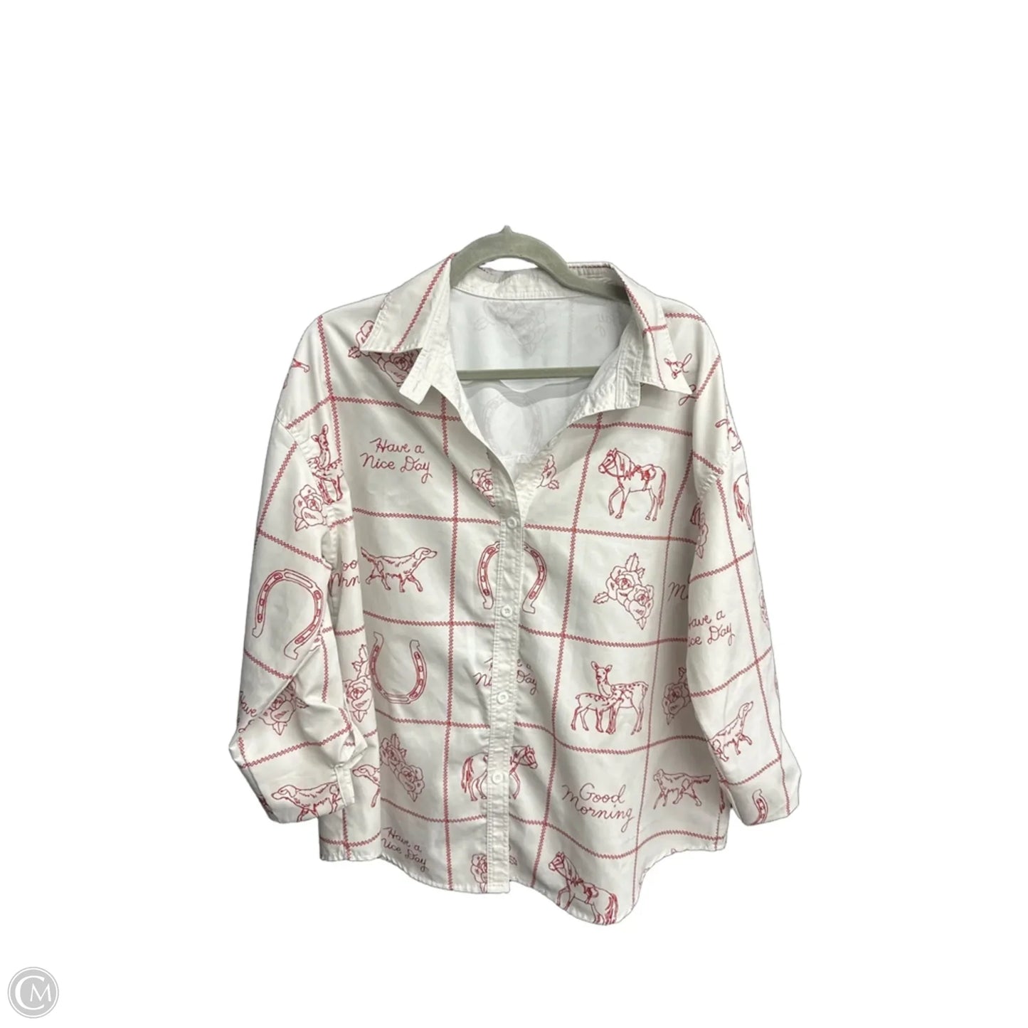 Top 3/4 Sleeve By Clothes Mentor In Red & White, Size: L