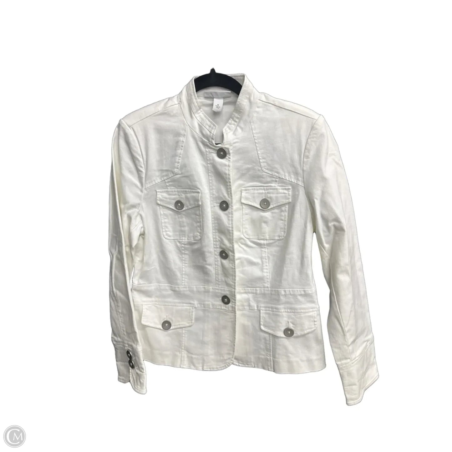 Jacket Shirt By Dressbarn In Silver & White, Size: M