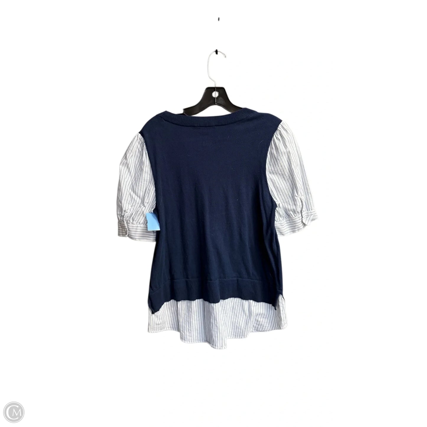 Blouse Short Sleeve By Loft In Blue & White, Size: L