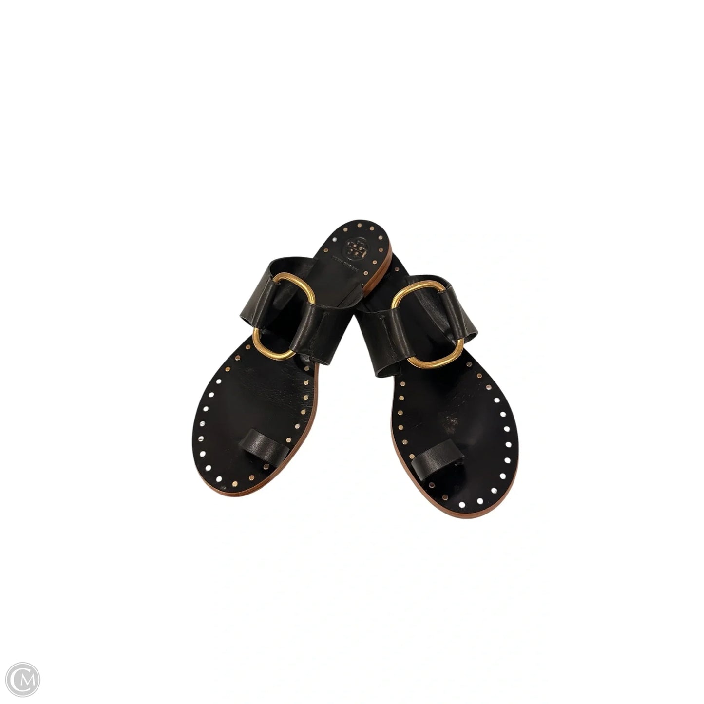 Sandals Designer By Tory Burch In Black & Gold, Size: 9.5