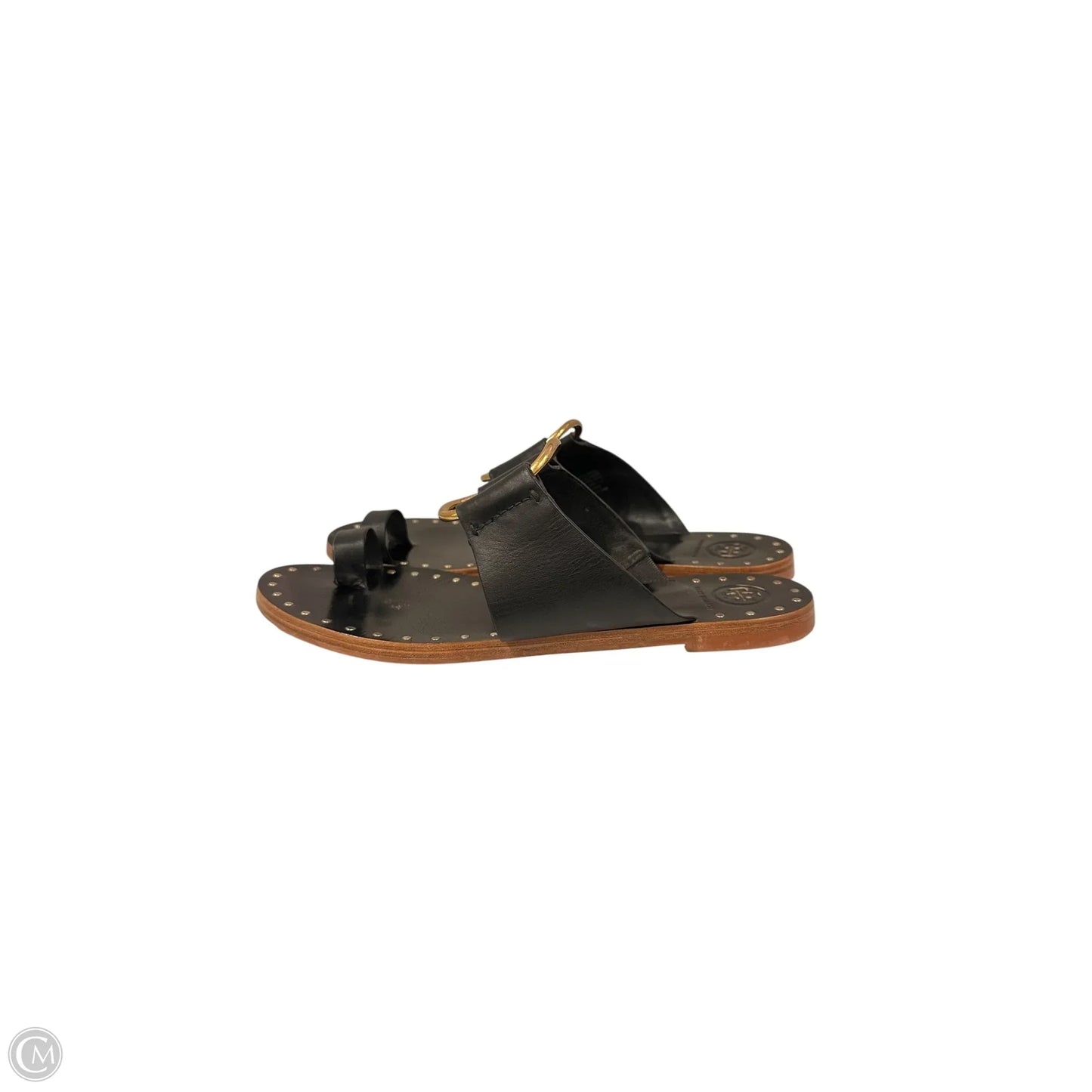 Sandals Designer By Tory Burch In Black & Gold, Size: 9.5