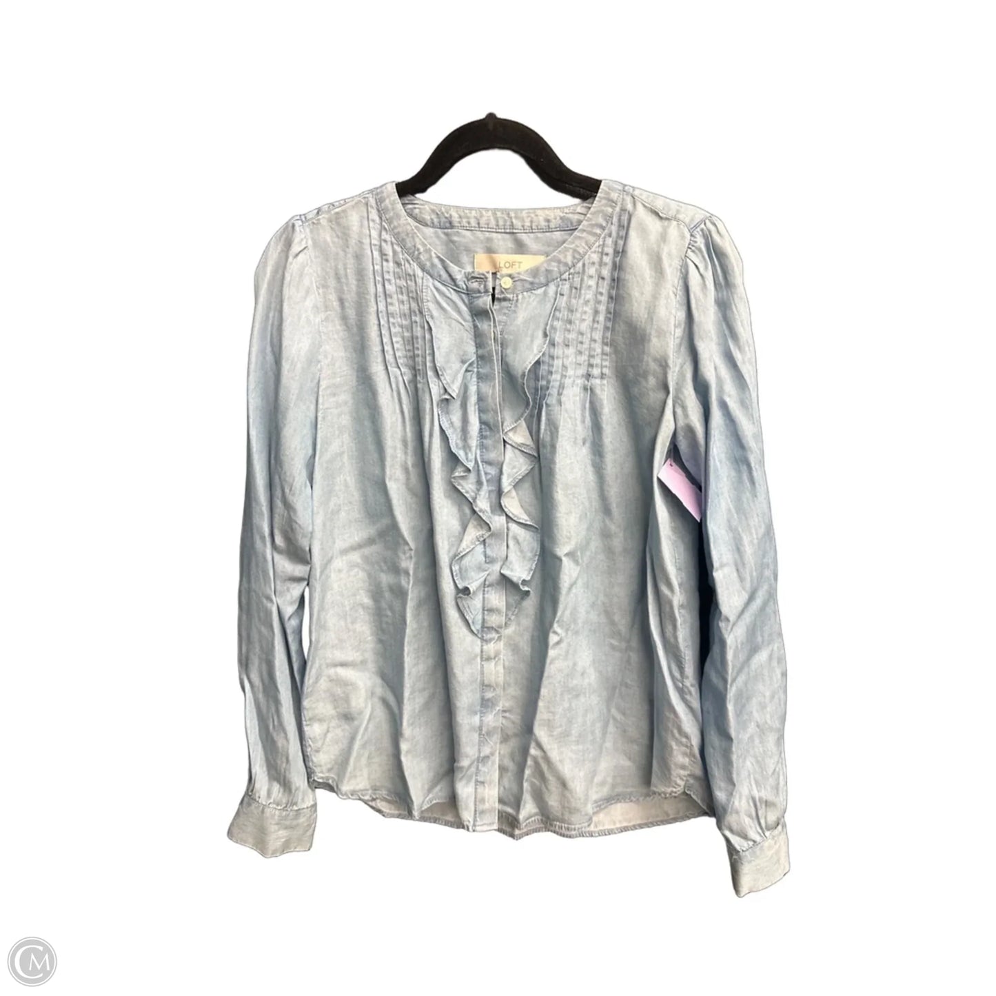 Blouse Long Sleeve By Loft In Blue Denim, Size: Xs