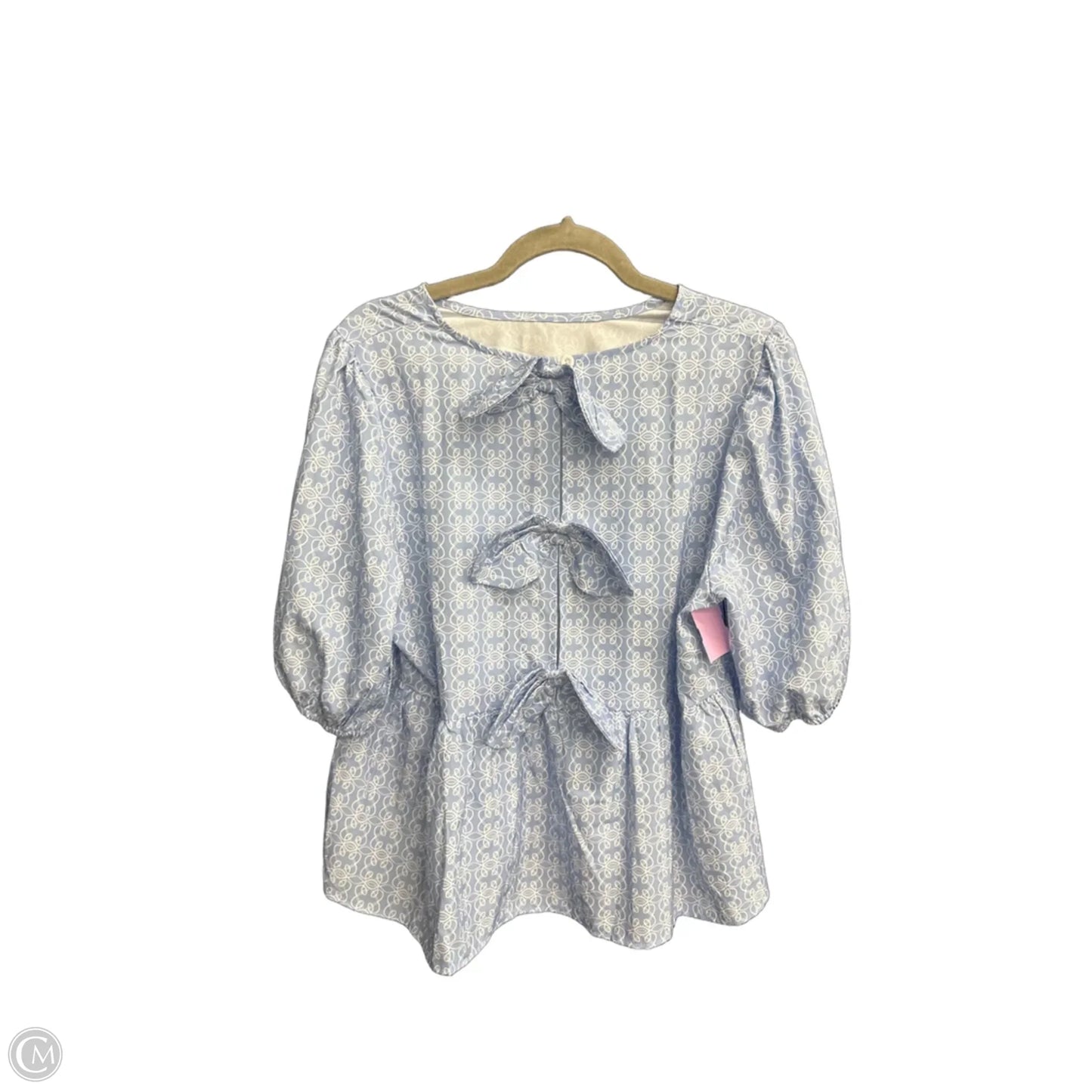 Blouse Short Sleeve By Clothes Mentor In Blue & White, Size: Xl