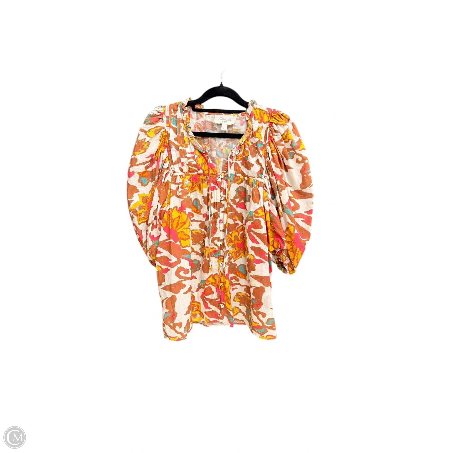 Top Short Sleeve By Cleobella In Brown & Gold, Size: L