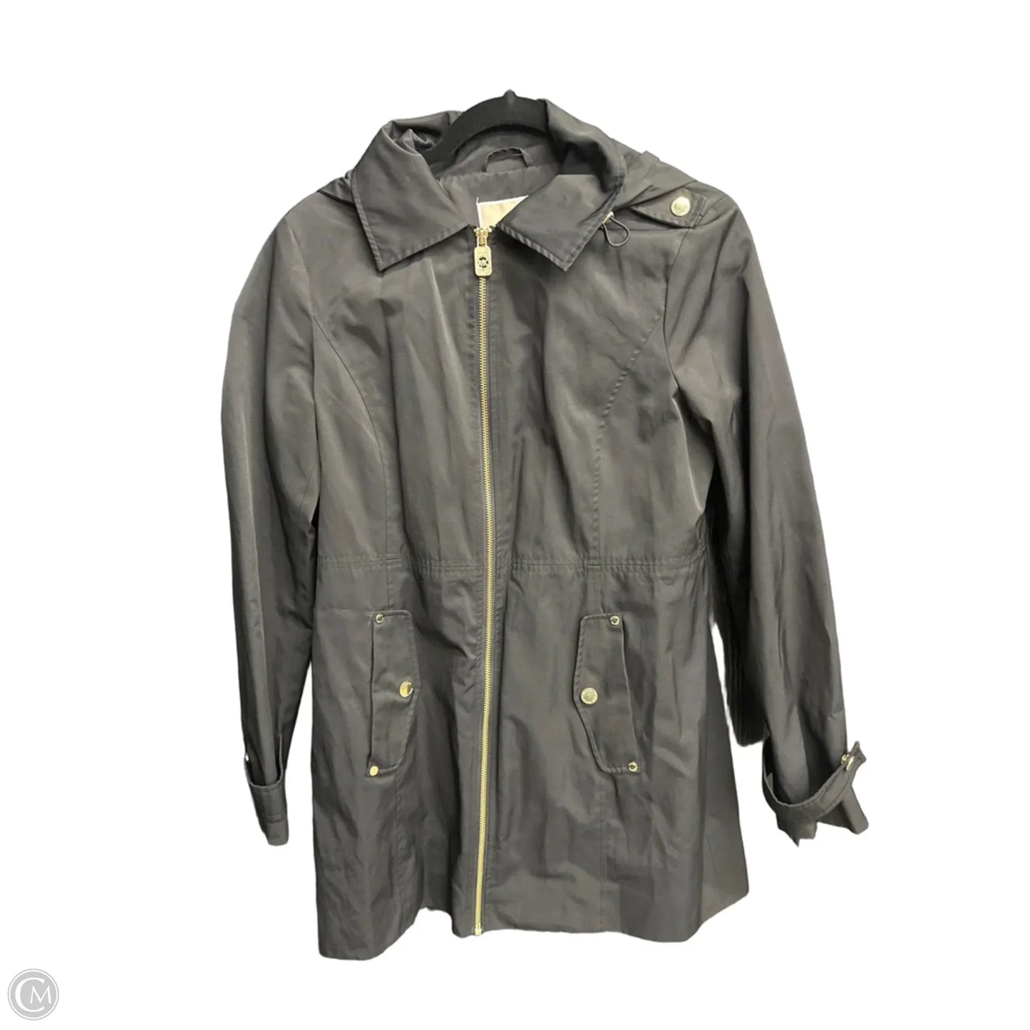 Coat Raincoat By Michael By Michael Kors In Black & Gold, Size: S