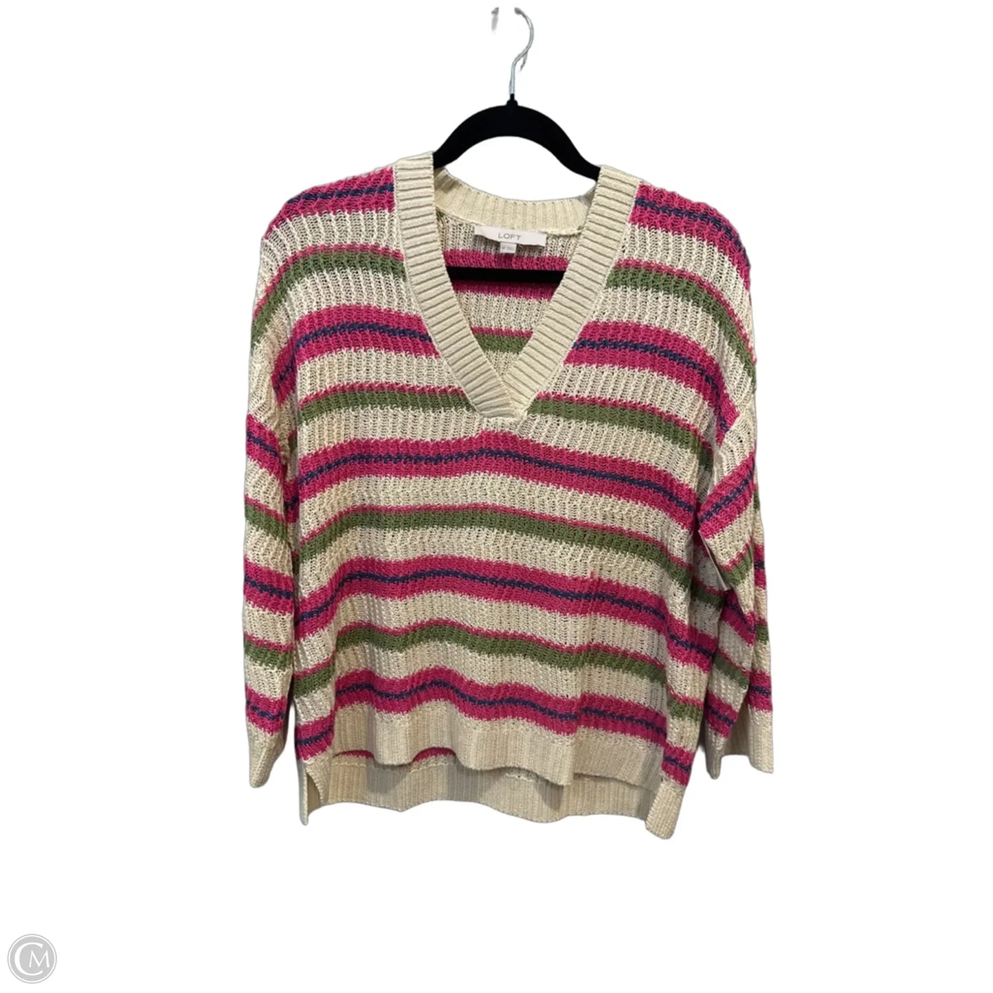 Top Long Sleeve By Loft In Green & Pink, Size: M
