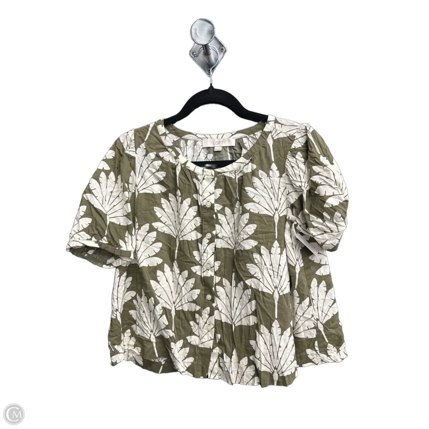 Top Short Sleeve By Loft In Green & White, Size: Xs