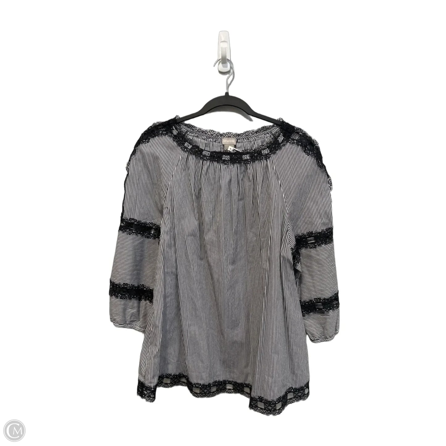 Top 3/4 Sleeve By Chicos In Black & White, Size: Xl