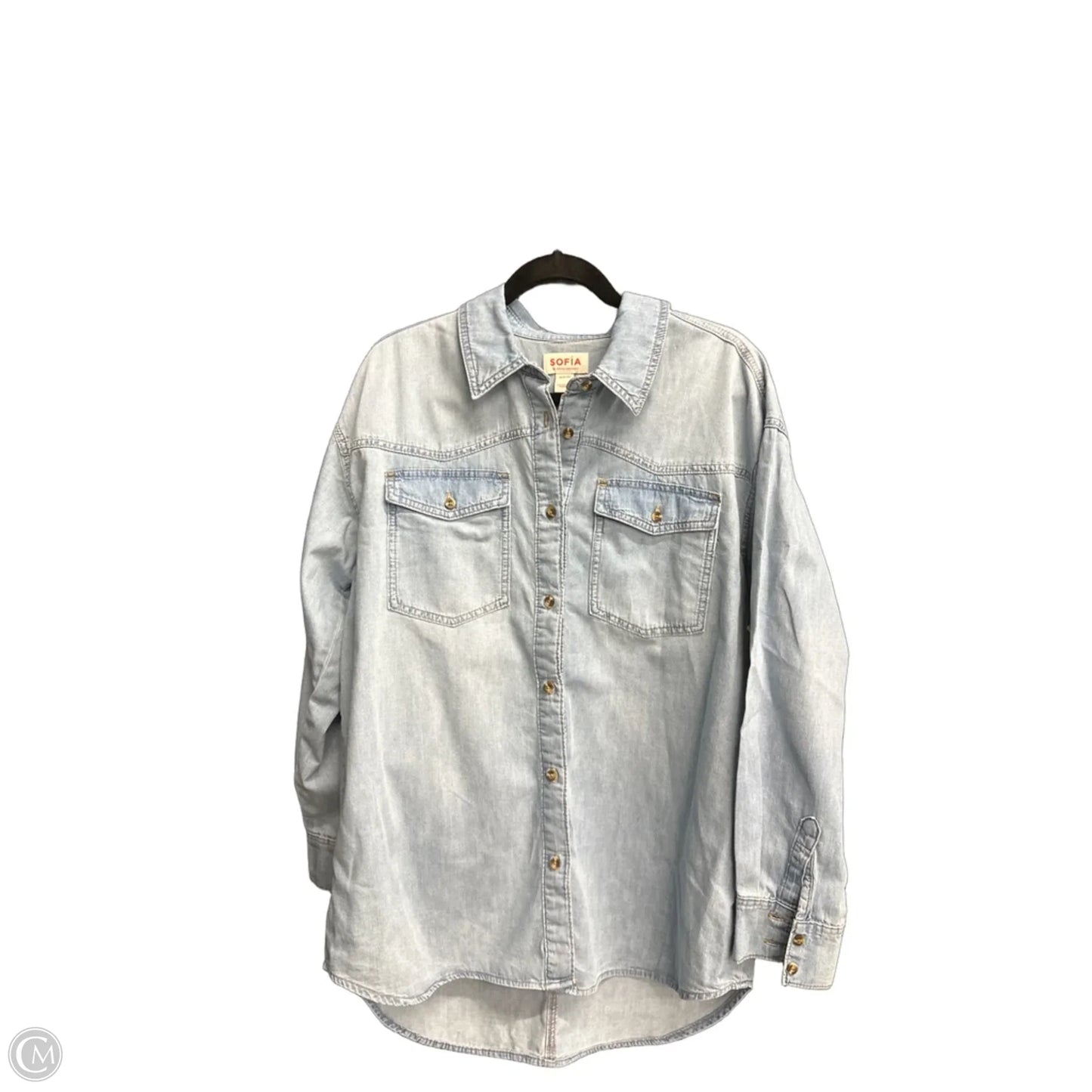 Top Long Sleeve By Sofia In Blue Denim, Size: M