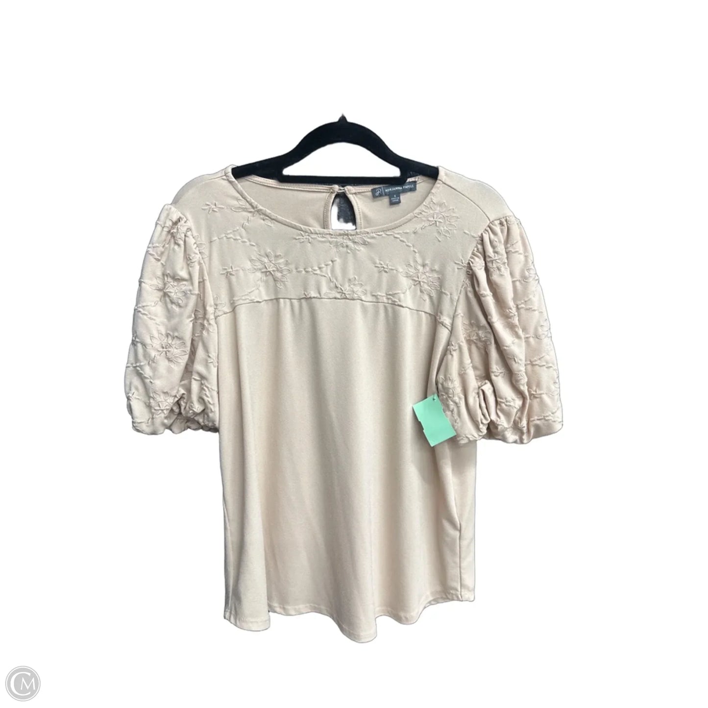 Top Short Sleeve By Adrianna Papell In Beige, Size: S