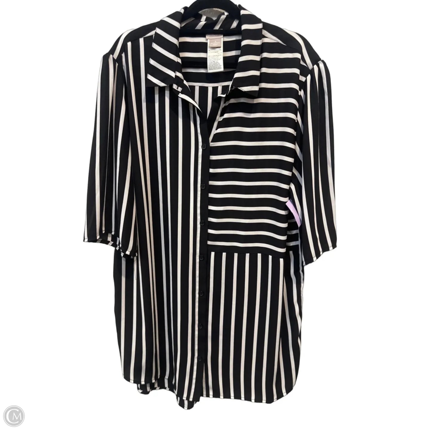 Top Short Sleeve By Chicos In Black & White, Size: 2x