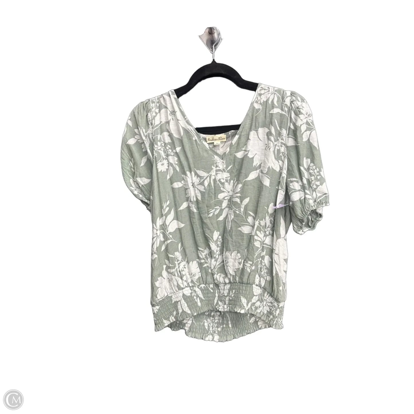 Blouse Short Sleeve By Indigo Rose In Green & White, Size: L