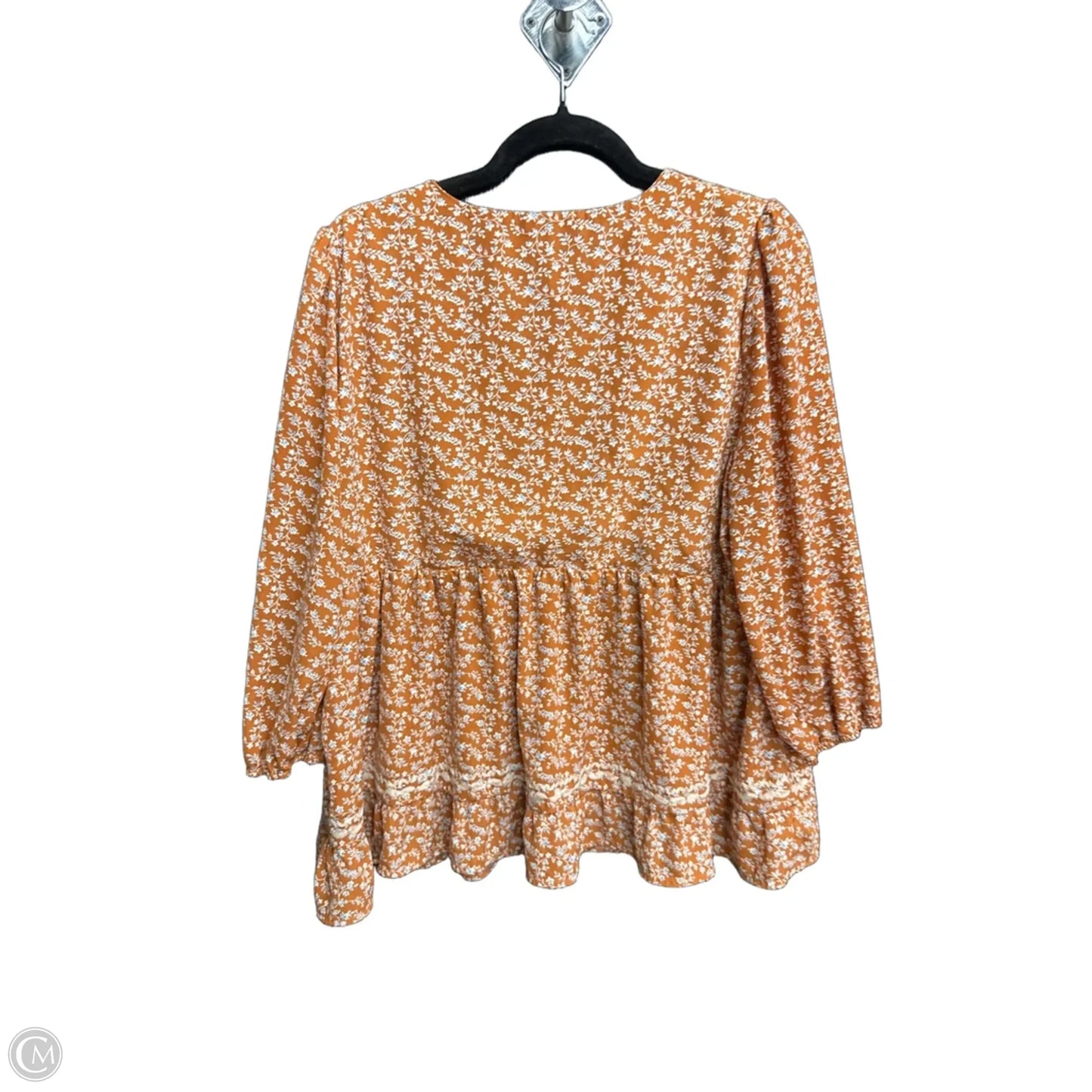 Blouse 3/4 Sleeve By Polagram In Orange, Size: L