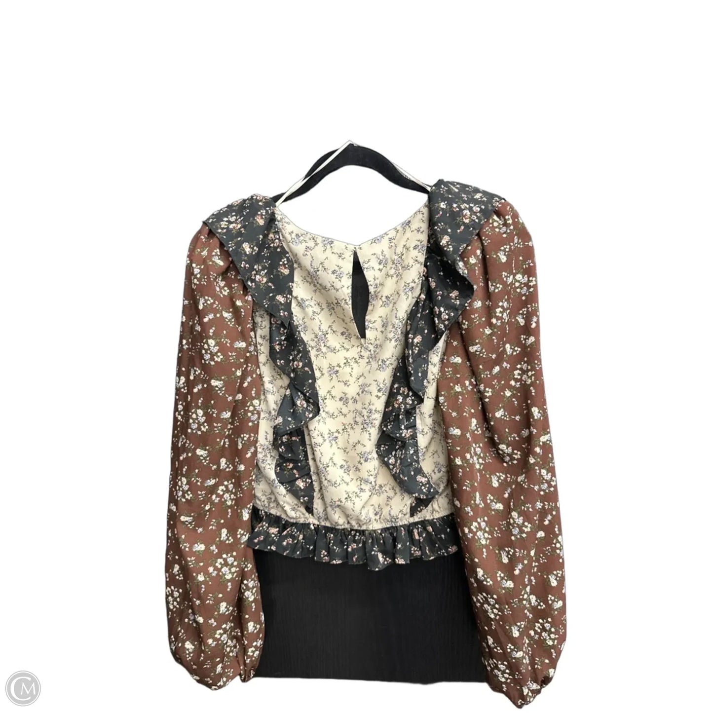 Blouse 3/4 Sleeve By Clothes Mentor In Brown & Cream, Size: S