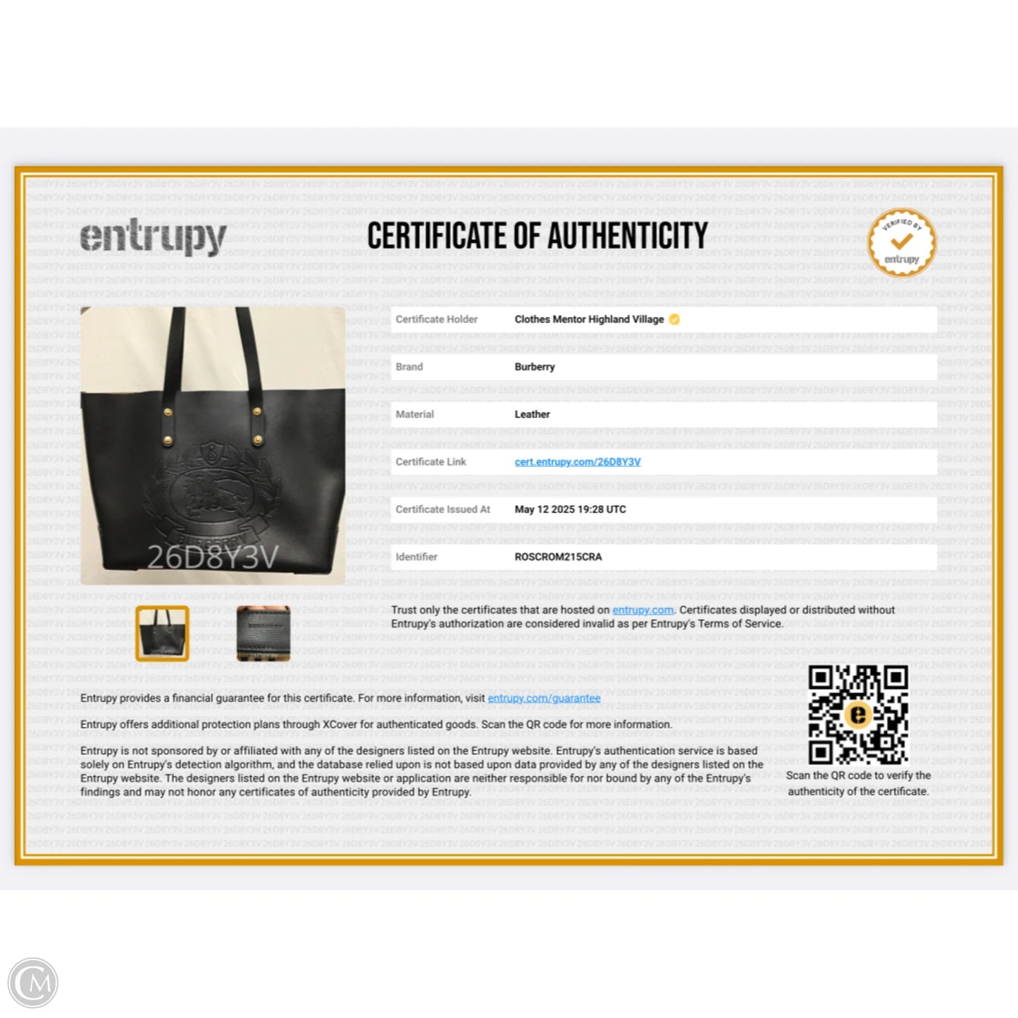 Handbag Luxury Designer By Burberry, Size: Large