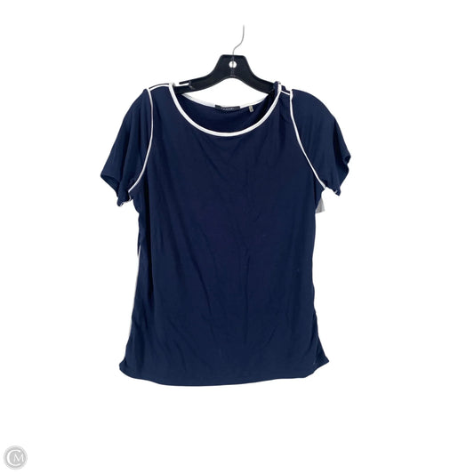 Top Short Sleeve By Tahari By Arthur Levine In Blue & White, Size: S