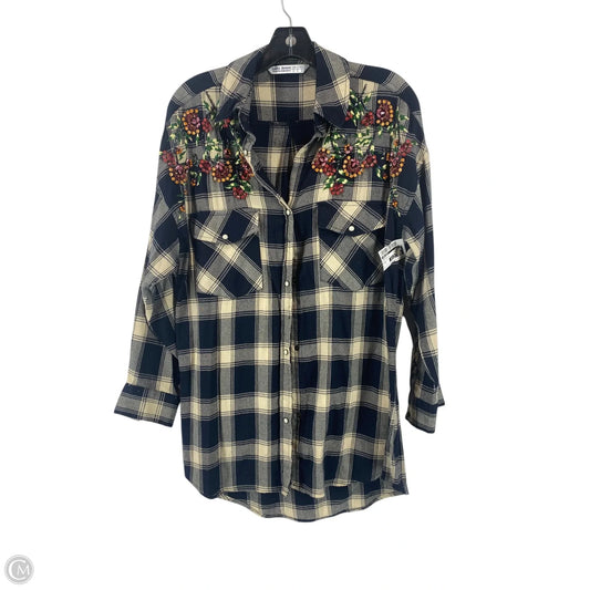 Top Long Sleeve By Zara Basic In Plaid Pattern, Size: S