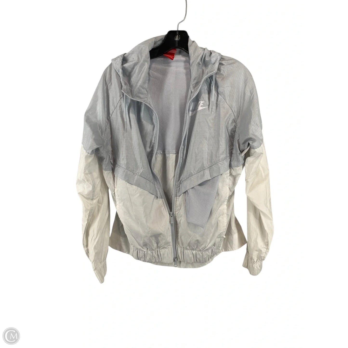 Jacket Windbreaker By Nike In Blue & White, Size: M