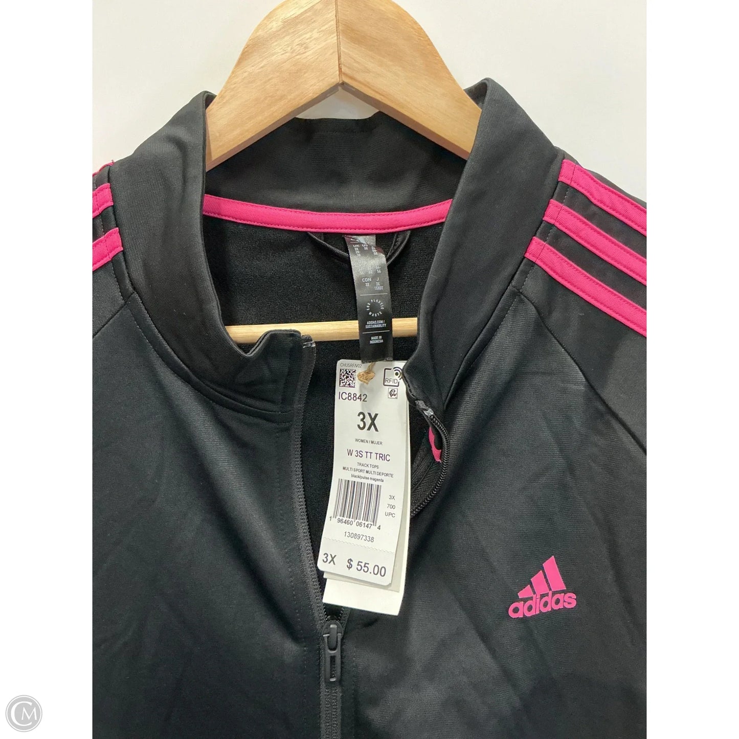 Athletic Jacket By Adidas In Black & Pink, Size: 3x