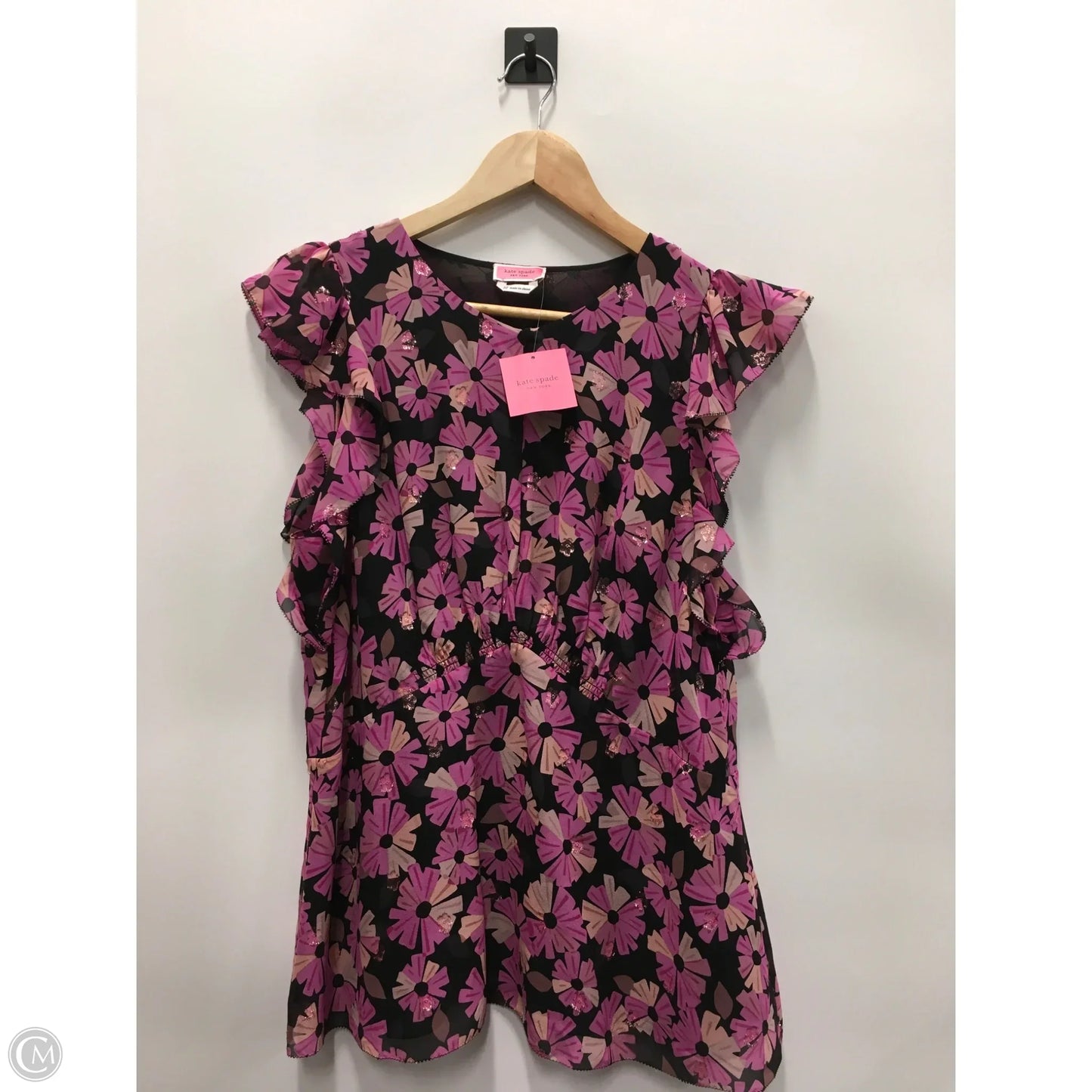 Top Short Sleeve Designer By Kate Spade In Black & Purple, Size: 10