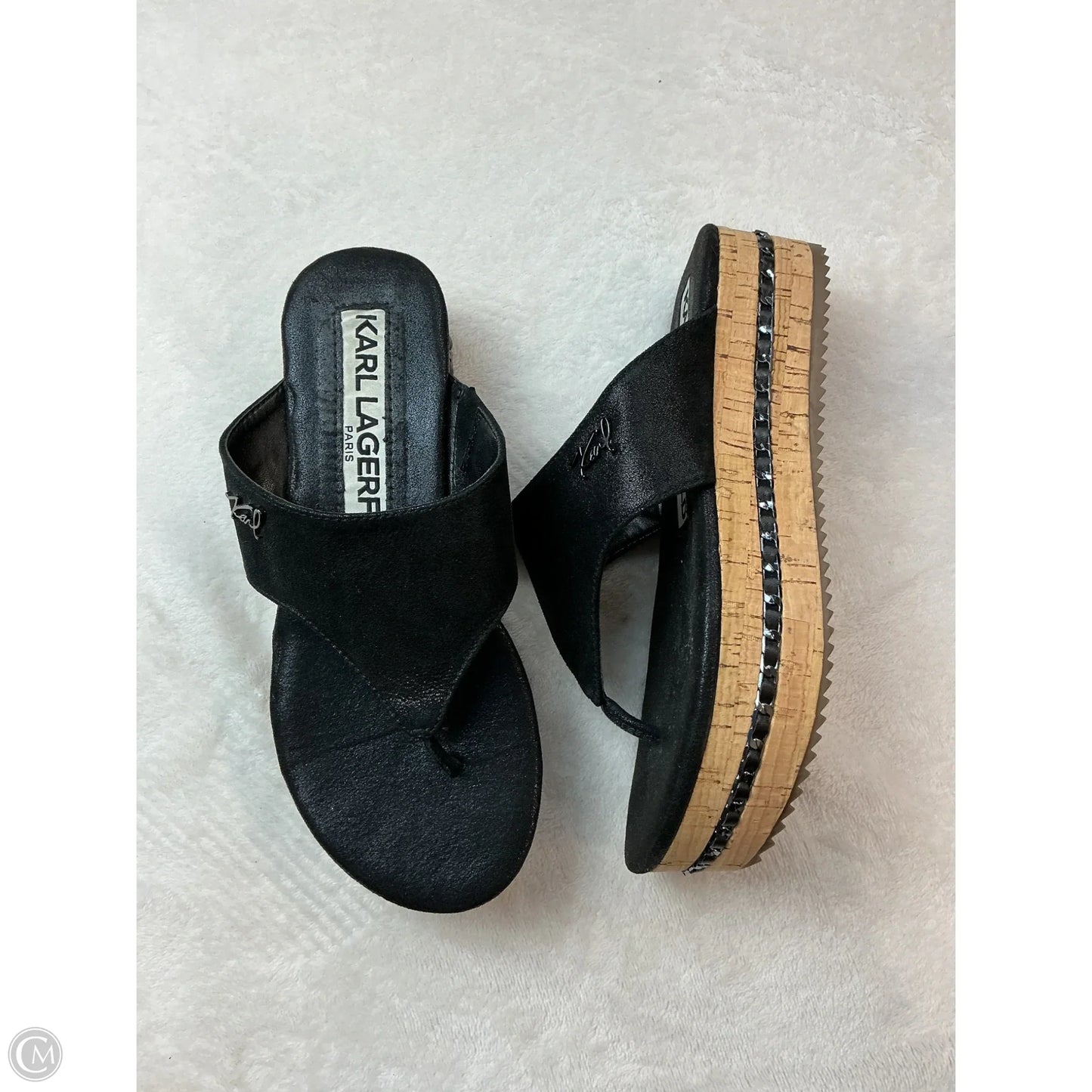 Sandals Designer By Karl Lagerfeld In Black, Size: 6