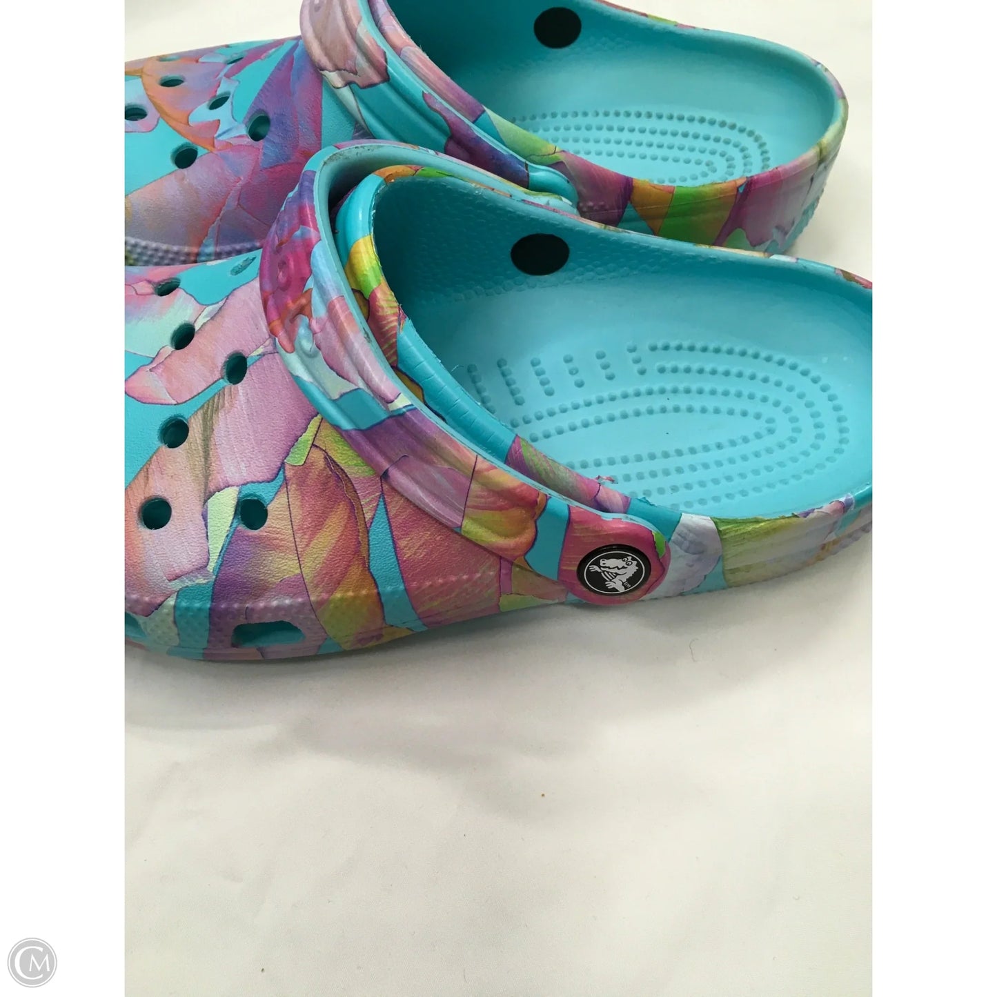 Sandals Flip Flops By Crocs In Blue & Purple, Size: 8