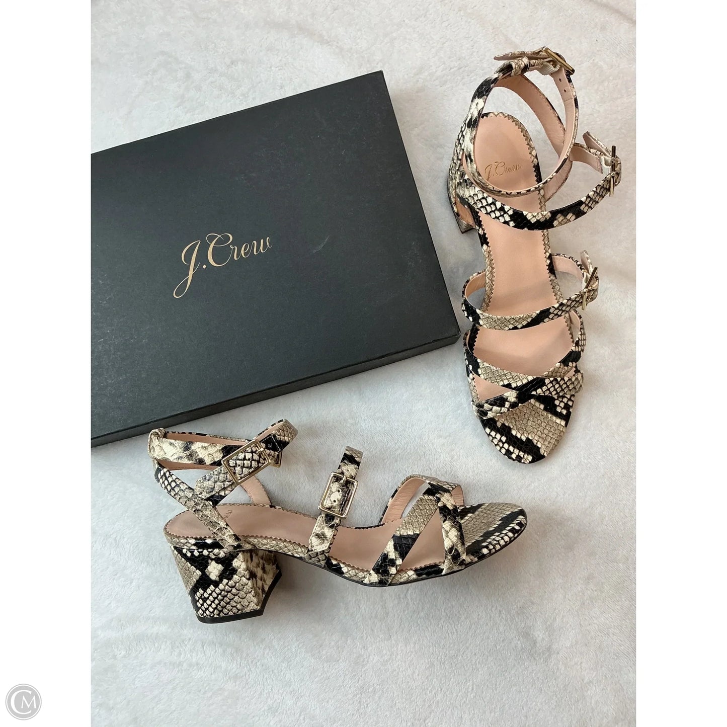 Sandals Heels Block By J. Crew In Snakeskin Print, Size: 8