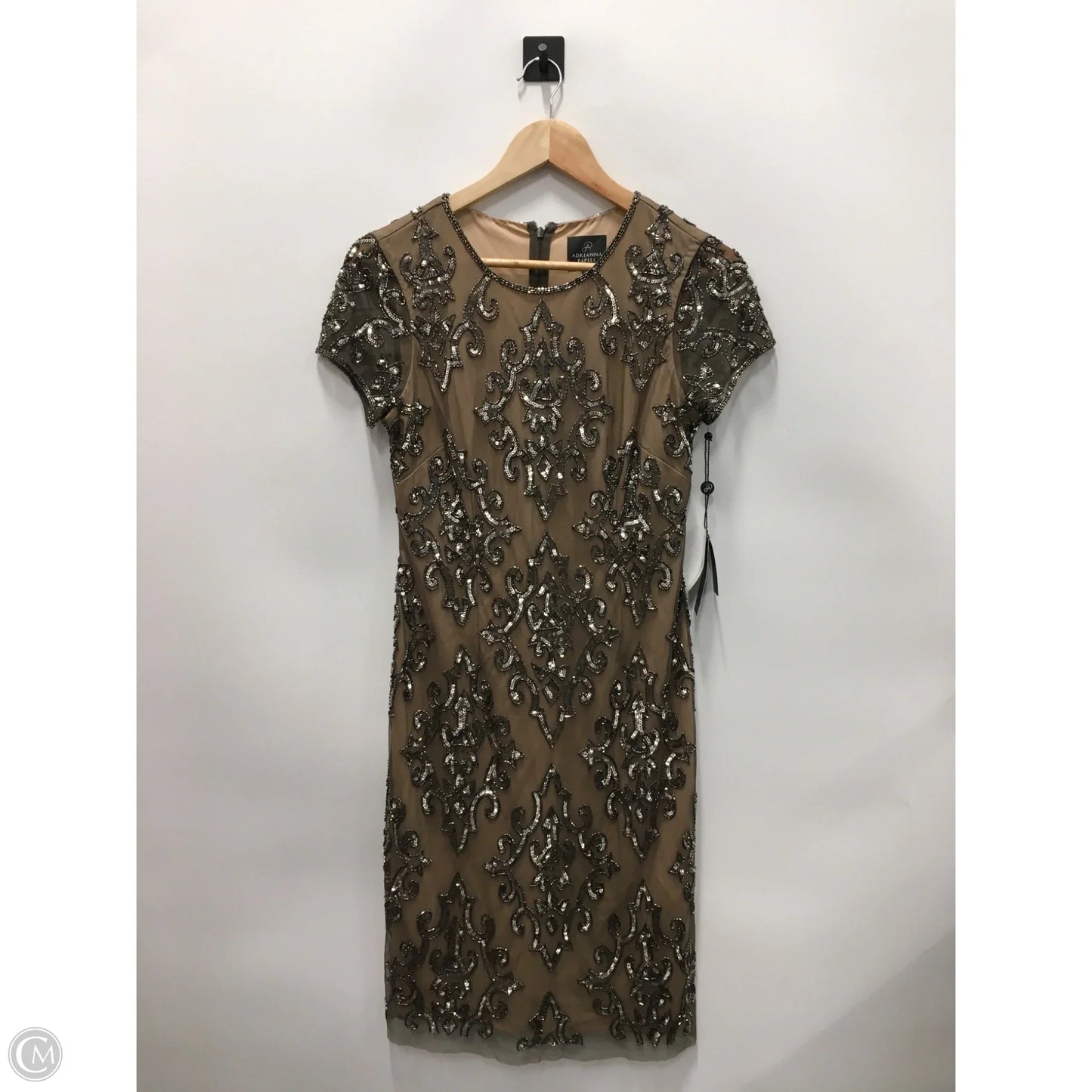 Dress Party Short By Adrianna Papell In Silver & Tan, Size: 4