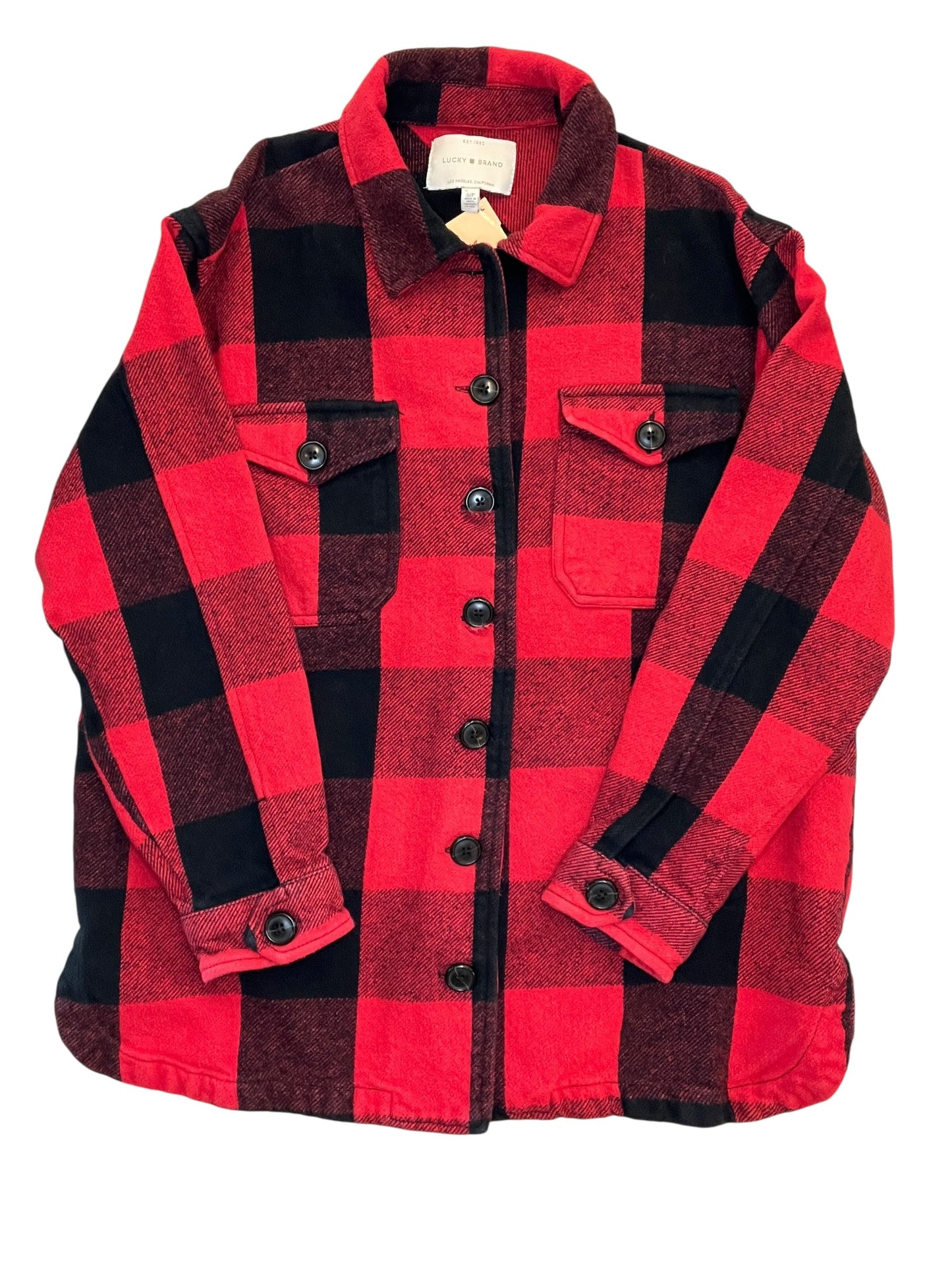 Jacket Shirt By Lucky Brand In Black & Red, Size:S