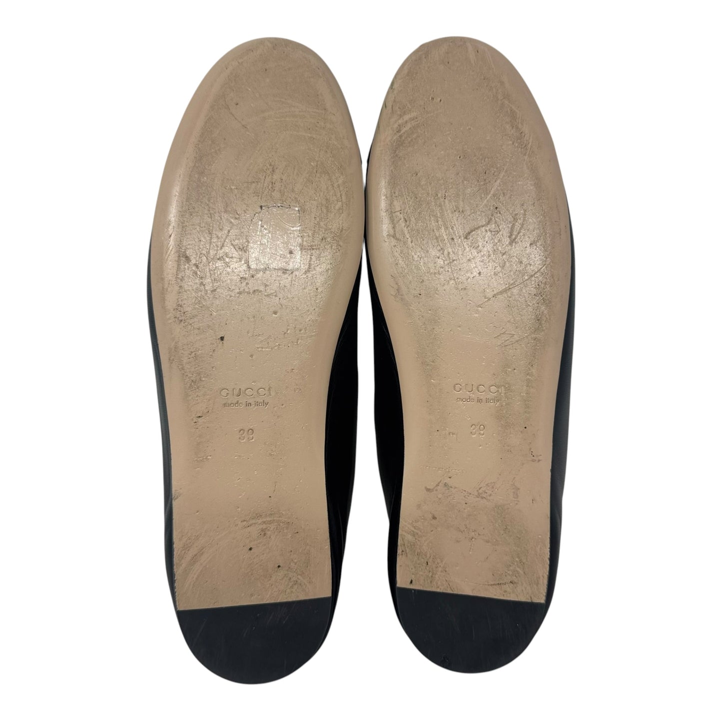 Marmont Cap Toe Leather Ballet Flats Shoes Luxury Designer By Gucci In Black, Size: 39