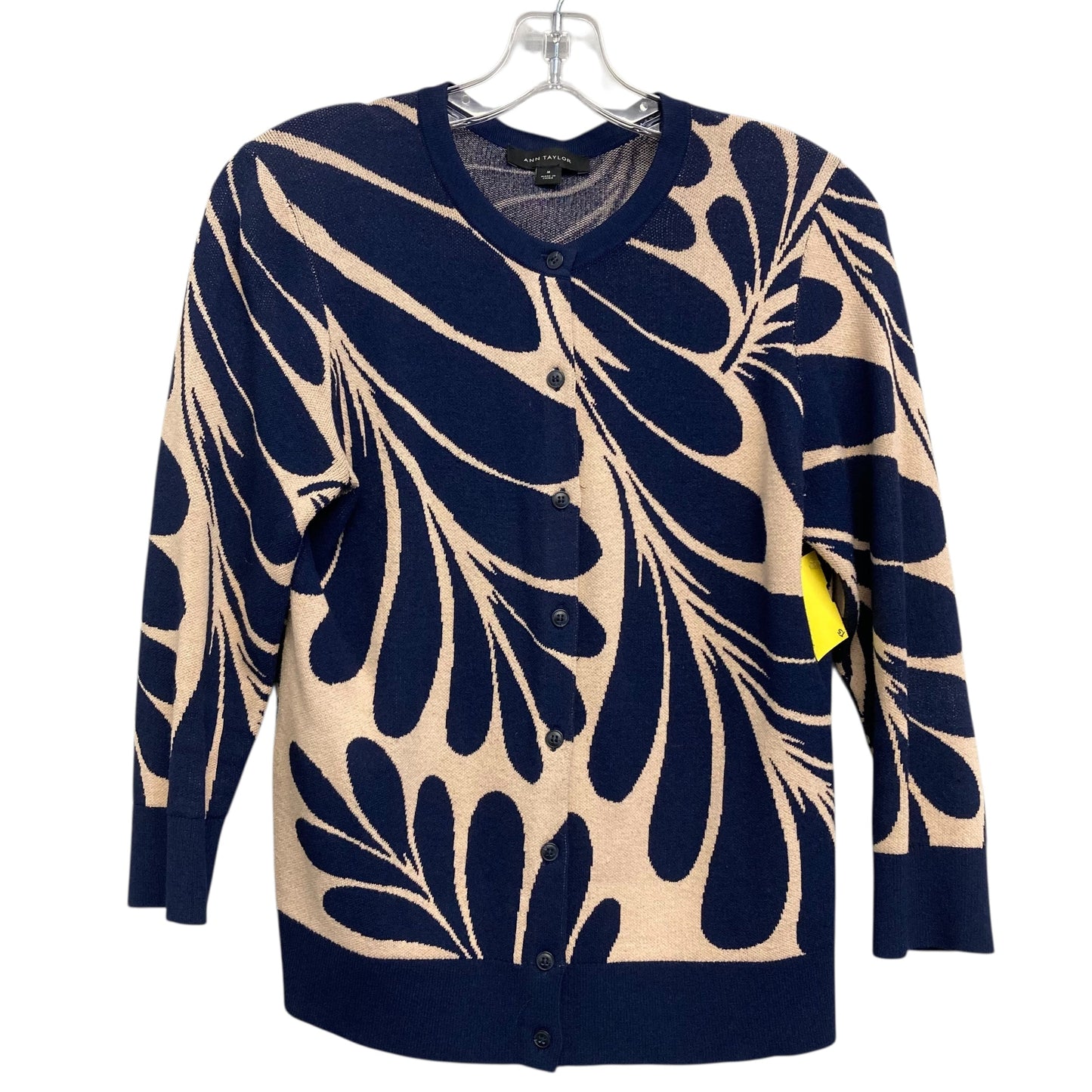 Sweater Cardigan By Ann Taylor In Blue & Tan, Size:M