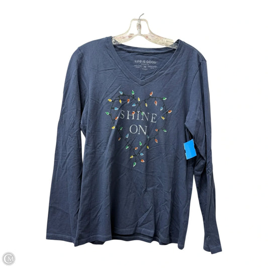 Athletic Top Long Sleeve Crewneck By Life Is Good In Blue, Size: M