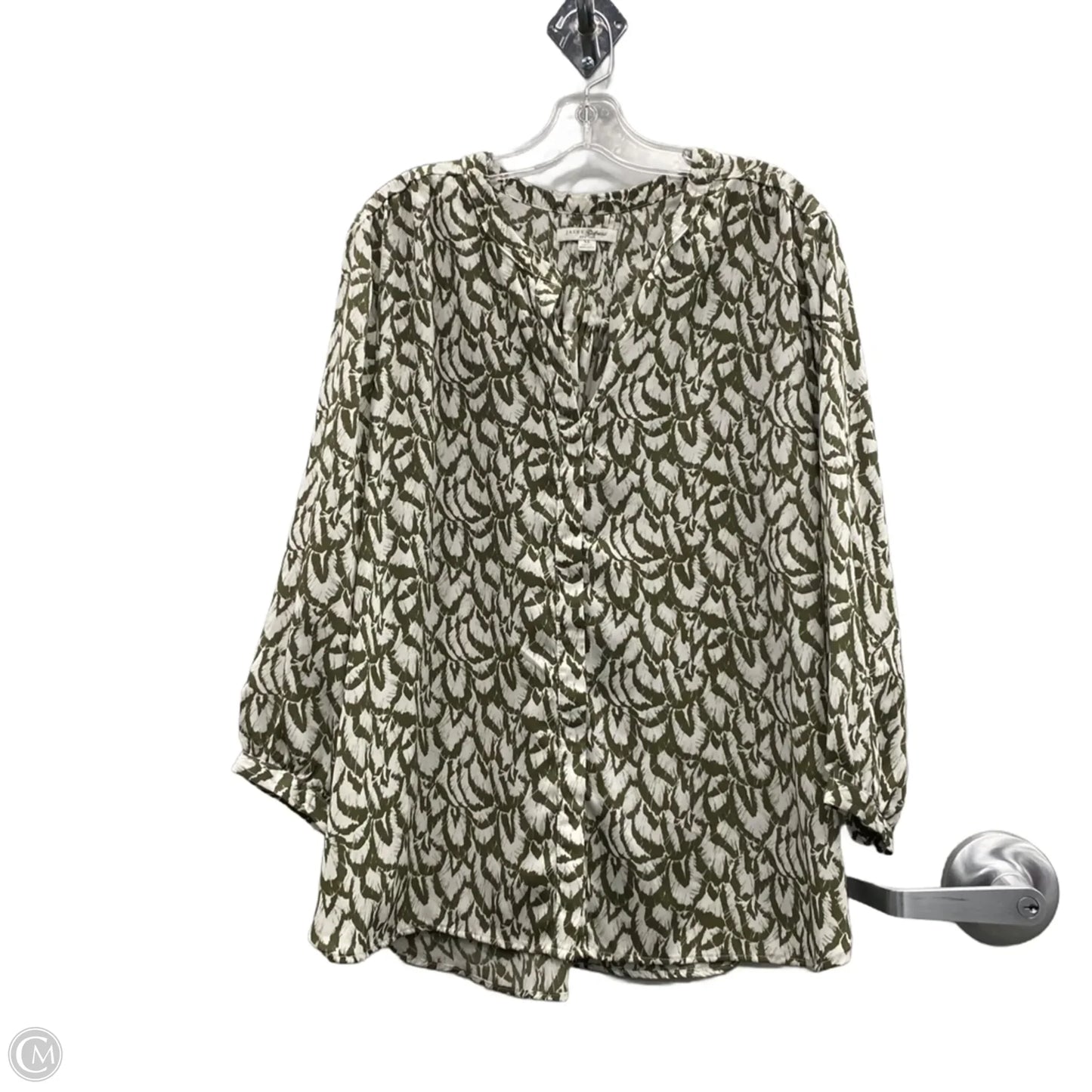 Top Long Sleeve By Jachs Girlfirend In Green & White, Size: Xl