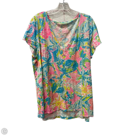 Top Short Sleeve Designer By Lilly Pulitzer In Blue & Pink, Size: 1x