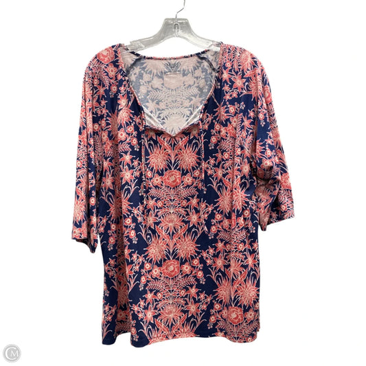 Top 3/4 Sleeve By Talbots In Blue & Pink, Size: 2x