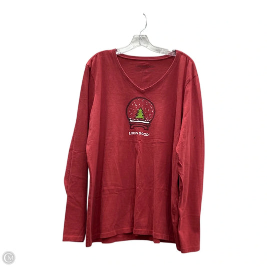 Athletic Top Long Sleeve Collar By Life Is Good In Red, Size: Xl