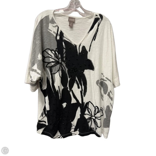 Top Short Sleeve By Chicos In White & Yellow, Size: Xl