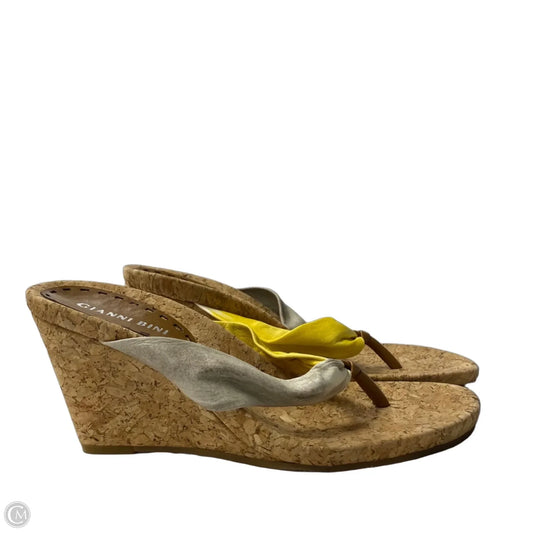 Sandals Heels Wedge By Gianni Bini In Grey & Yellow, Size: 7