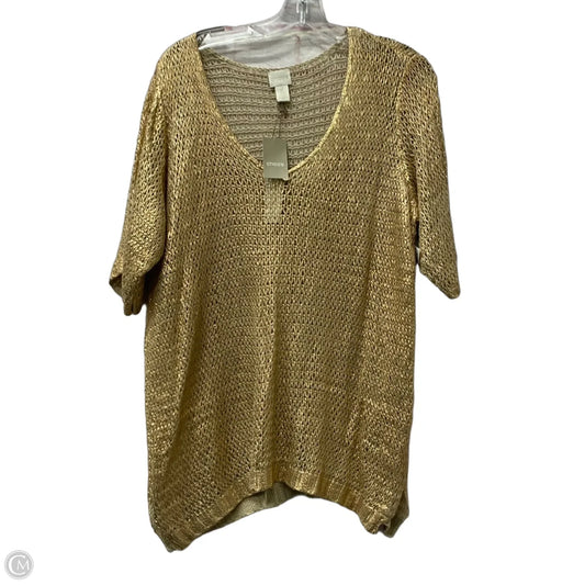 Sweater Short Sleeve By Chicos In Gold, Size: L